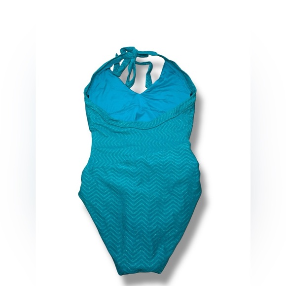 Trina‎ Turk Blue One-Piece Swimsuit with Sparkly Chevron Pattern Sz 6 EUC - Picture 8 of 13